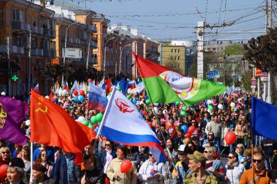 Первомайское шествие в Рязани засняли с высоты птичьего полёта